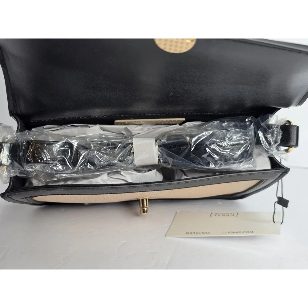 Jules Kae Mia Nude/Black Lizard Black‎ Vegan Leather Crossbody Purse Preppy NWT